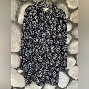 Style & Co Floral Black and White Long Sleeve Dress SZ 2X .